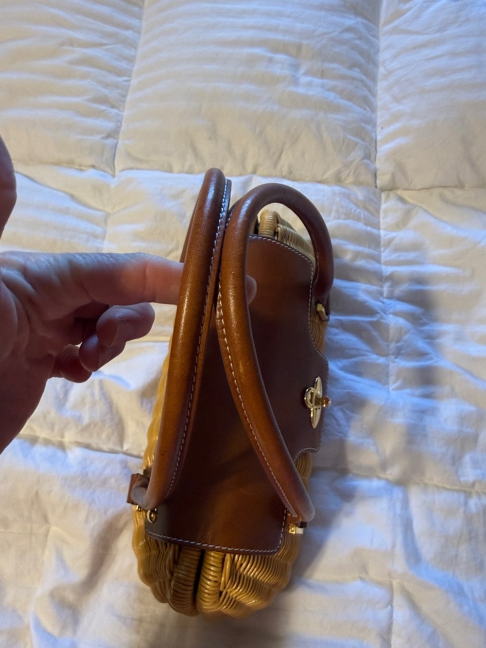 Etienne Aigner Woven Straw and Brown Leather Top-Handle Bag - Picture 10 of 10